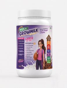 NutriLux SuperMilk Growth+13+y Girls, 10g Protein Powder,Double Chocolate, Zero Refined Sugar, 20 Vitamins & Minerals