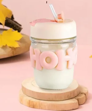 Glass Travel Coffee Mug Tumbler with Straw and Silicone Sleeve-350