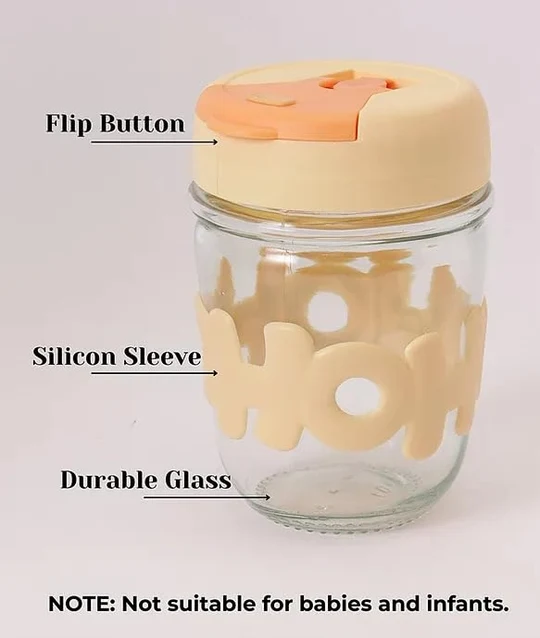 Glass Travel Coffee Mug Tumbler with Straw and Silicone Sleeve-350