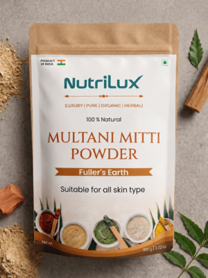 NutriLux Pure Multani Mitti Powder for Hair & Skin Care | 100% Natural Fuller’s Earth for Face & Hair Pack | Suitable for All Skin Types